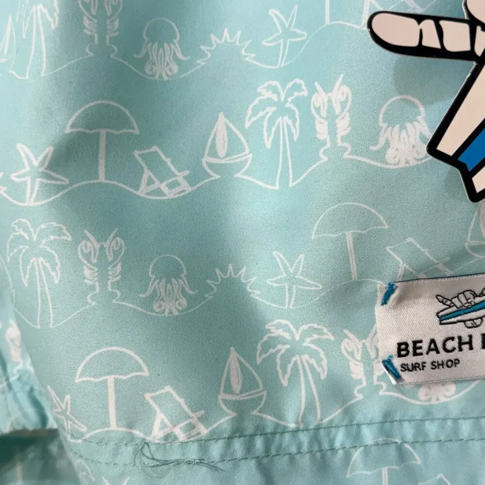 Beach Bros Quick Dry Swim Trunks / Shorts, Mint Green and White, Men's Size M